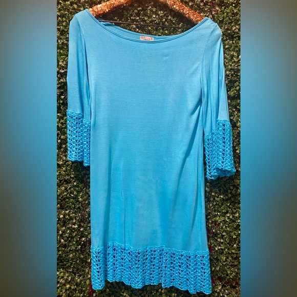 BRAND NEW IN TAGS BAIK BAIK TURQUOISE DRESS WITH CROCHET TRIM SZ S/M - Picture 2 of 3